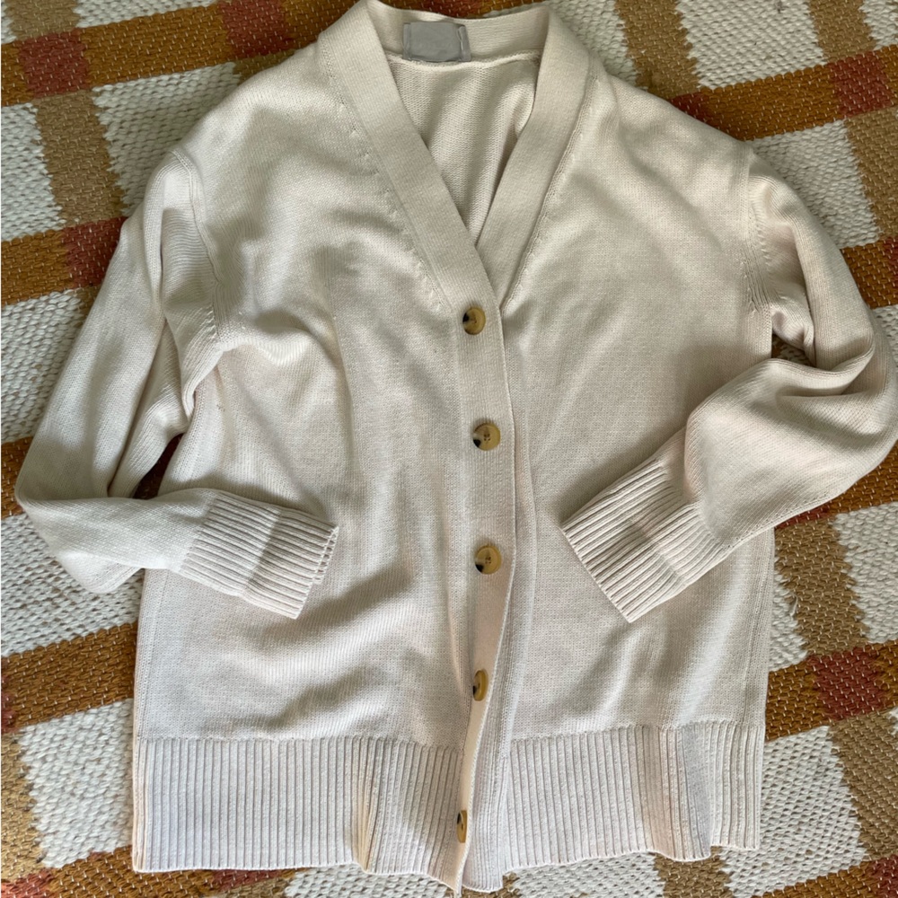 Everlane women’s organic cotton cardigan creme medium euc!